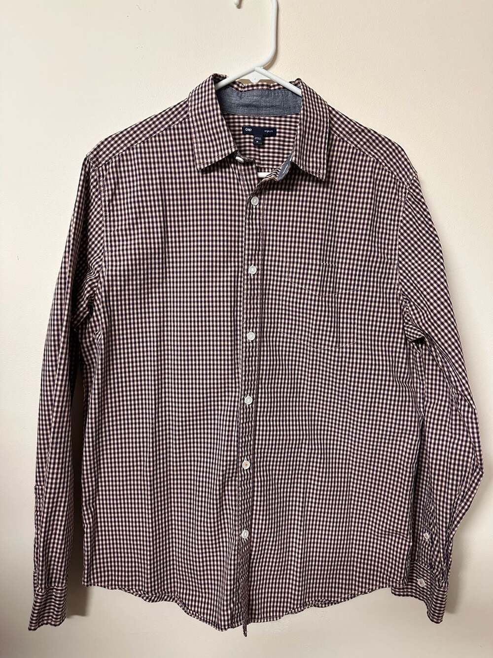 Gap Original Fit Gingham Check Long Sleeve Button Up Shirt Men's Medium Maroon